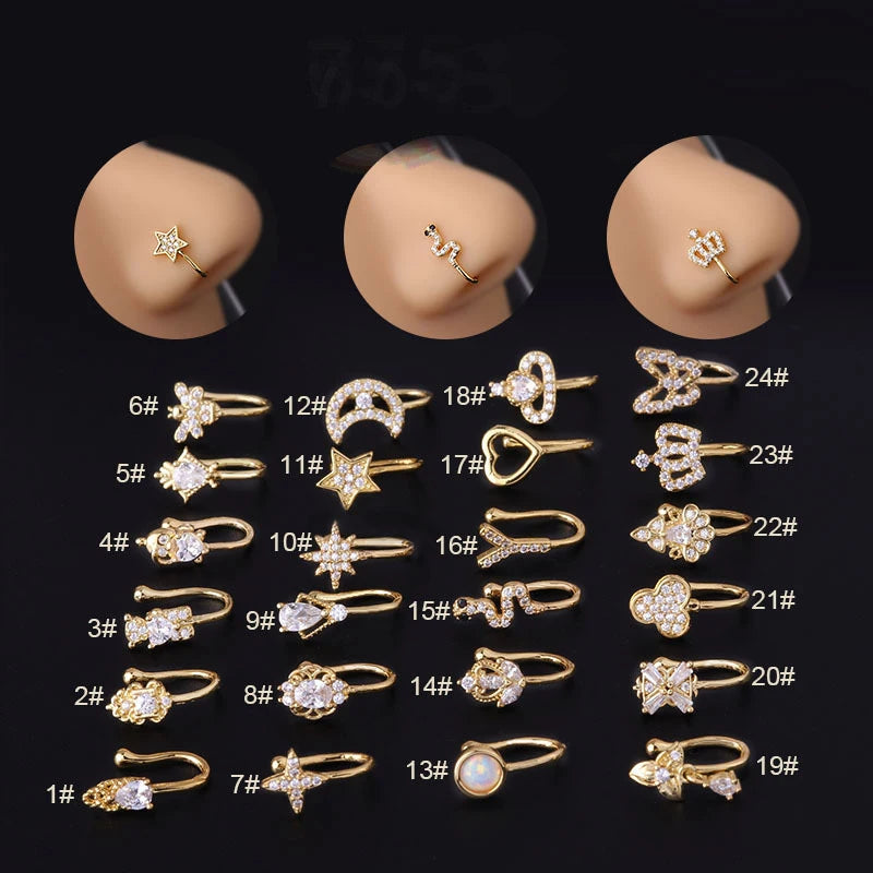Dropshipping Stocks Selling Hiphop New Arrival Gold Zircon Nose Piercing Non Piercing Jewelry Hoop Men Women Nose Piercing