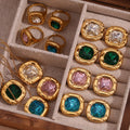 Fashion Jewelry Jewelry Sets Colorful Flower Zircon Jewelry Gold Plated Stainless Steel Necklace Earring Ring