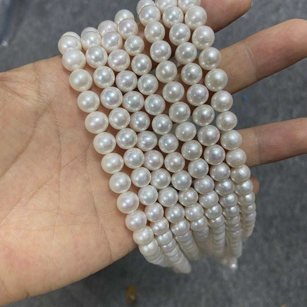 HQ GEMS AAA Quality String Natural Freshwater Pearls 8-9mm White Loose Beads Pearl Necklace