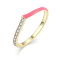 YILUN 925 Sterling Silver Pink Enamel and CZ Diamond Ring Minimalist Gold Plated Luxury Promise Ring for Women