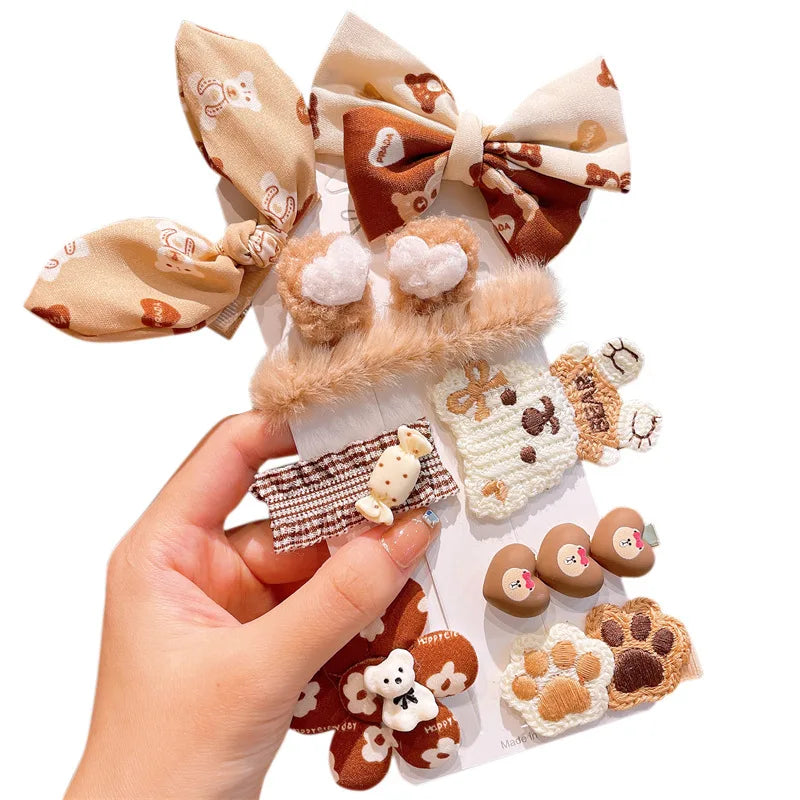 Fashion New Coffee Milk Tea Children Hairpin Girl Cartoon Bear Hair Accessories Hair Clip Sets