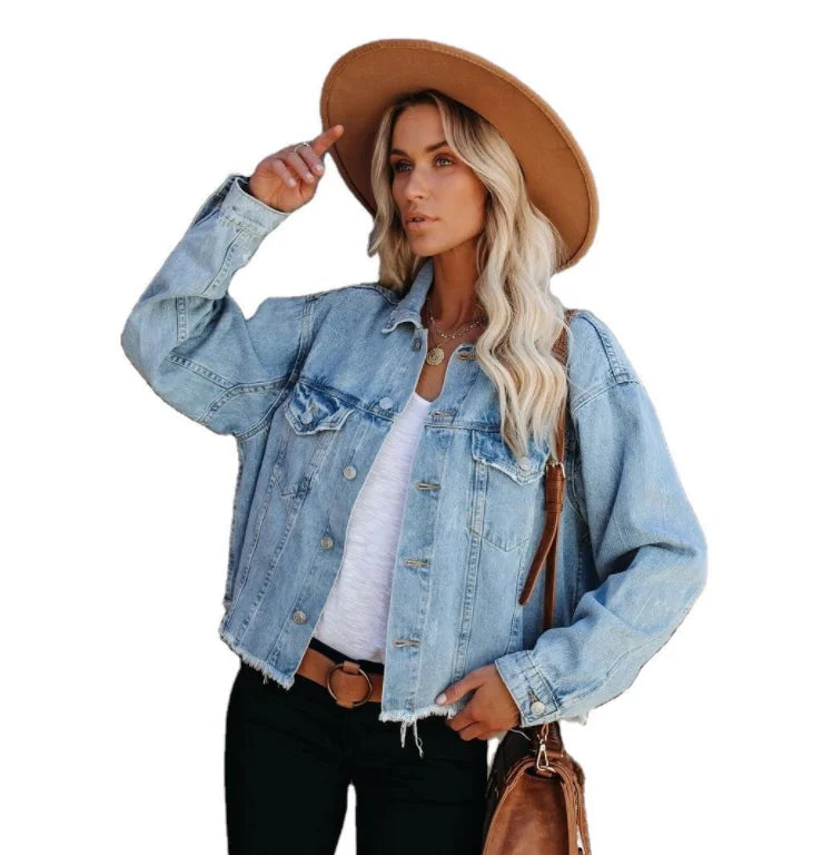 New Arrival Ladies Long Sleeve Blue Denim Jean Jacket Custom Wholesale Washed Fashionable Outerwear Breathable Casual Style