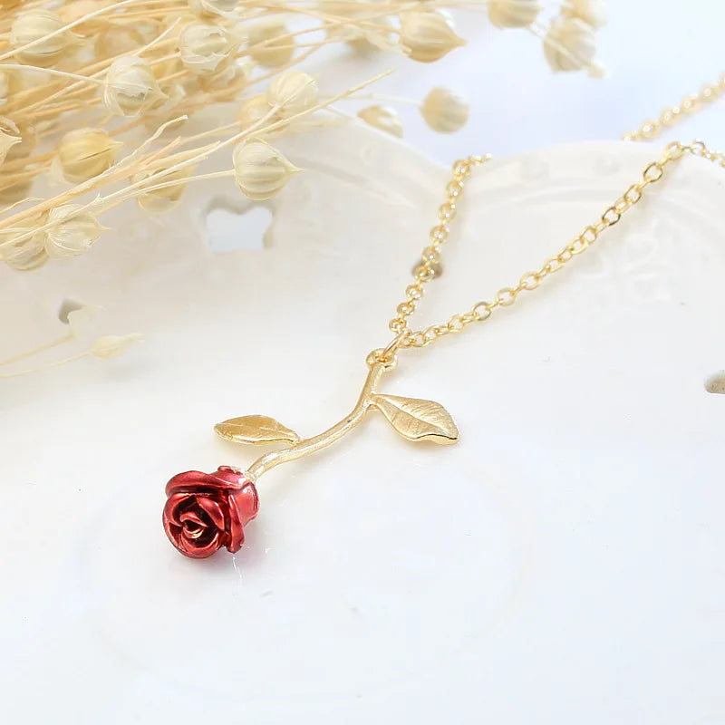 Elegant Vintage Rose Crystal Choker Necklace for Women Wedding Jewelry Cute Pendant Chain Lady Party Neck Accessories Gift