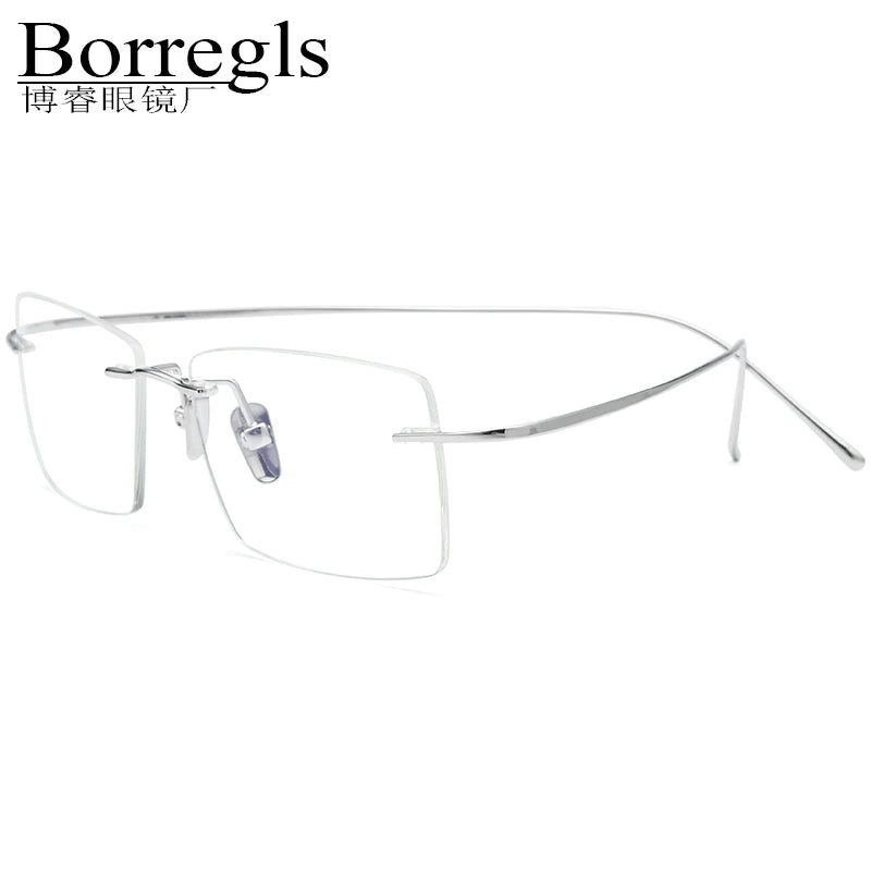 Borregls Sterling Silver S800 Glasses Frame Men Luxury High-Quality Rimless Frameless Eyeglasses Women Square Optical Eyewear
