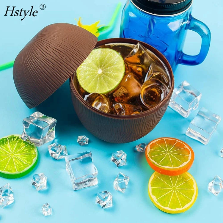 Hstyle Plastic Hawaii Party Cups With Straws for Hawaiian Luau Party Children Summer Beach Party Tropical Coconut Drink Cups