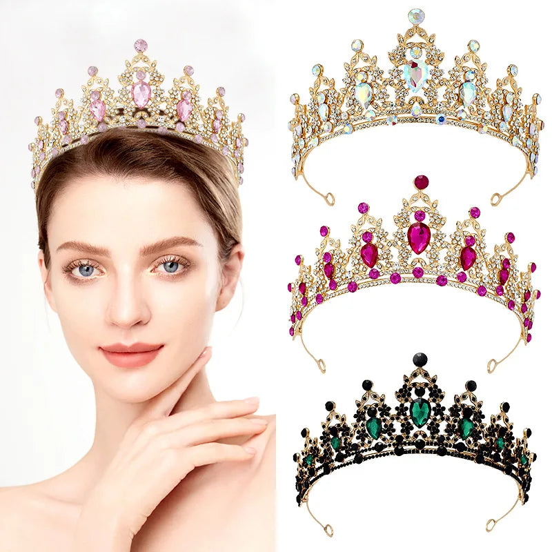 Sweet Colorful Rhinestones Vintage Tiaras Romantic Pagoda Shape Female Hair Accessories Customizable Silver Wedding Tiara