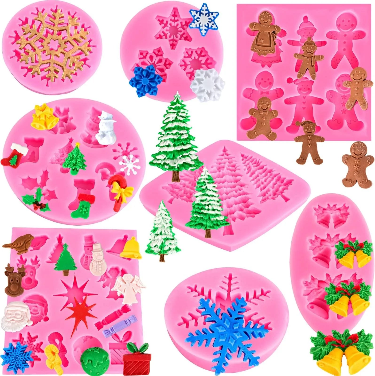 Christmas Silicone Chocolate Mold - Santa Snowflake Reindeer Tree Baking DIY Holiday Candy Making Tools Kit for Home Party Gift