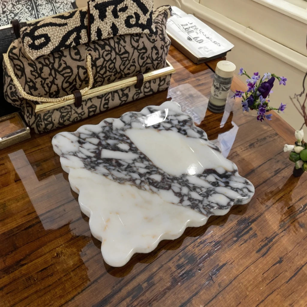 Luxury Rectangle Marble Nordic Eco-Friendly Polished Smooth Surface Vertical Pattern Engraved Customized Logo Serving Tray Decor