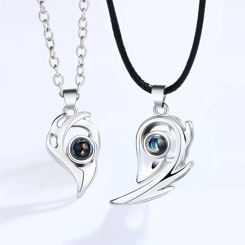 Heart Magnetic Necklace Couple Magnet I Love You Necklace 100 Languages Creative Puzzle Pendant Romantic Lover Gift Necklaces