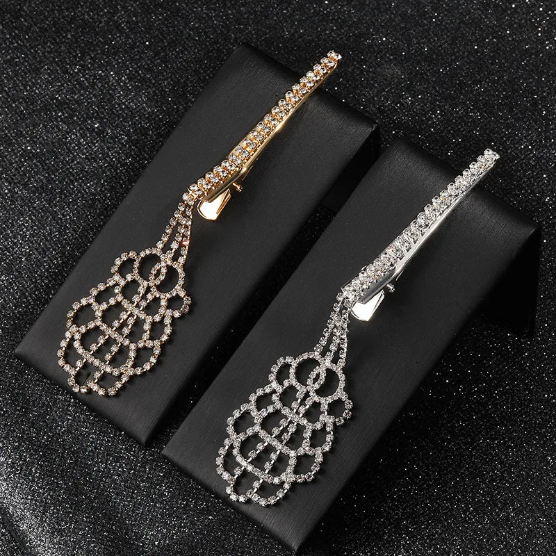 Unique Fashion Creative Guitar Design Diamond Crystal Hair Clip Duck Clip Hair Pins for Girl Wedding