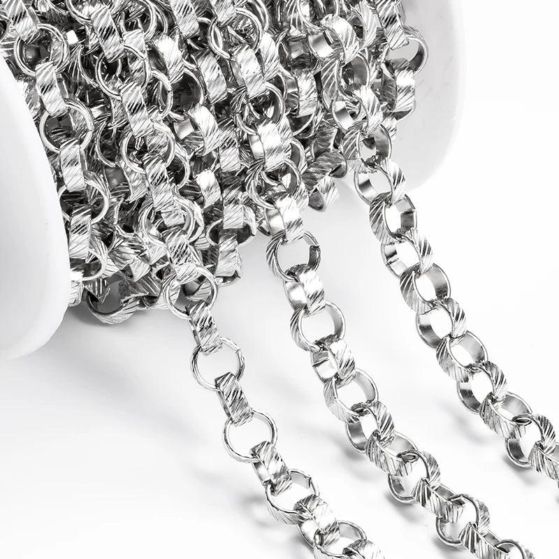 Detachable Stainless Steel Rolo Chain Round Ring Link Inclined Embossed Chain for Colorfast Permanent Bracelet Jewelry Making