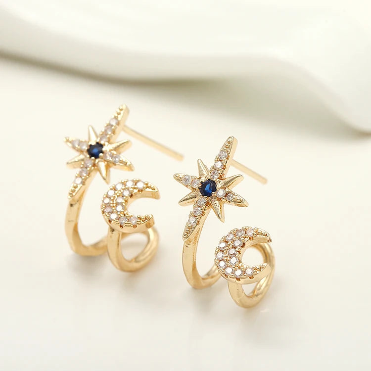 Hot Selling 14K Gold Plated Moon Star Planet Shape Zircon Stud Earring