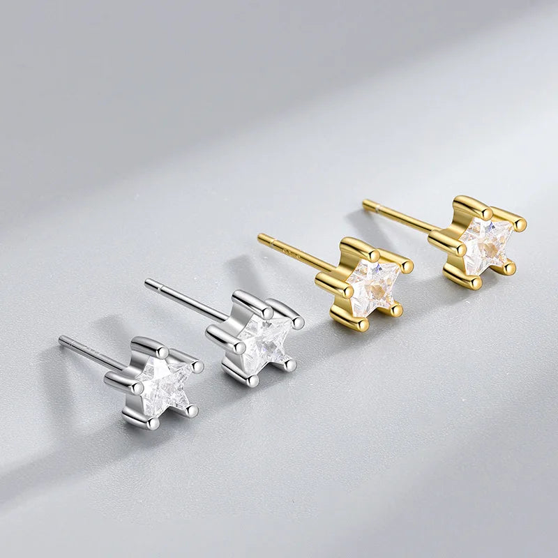 Star Zircon Earrings 925 Sterling Silver Claw Setting Zircon Pentagram Stud Earrings for Women