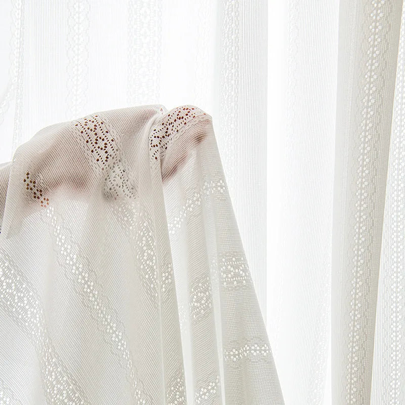 Hot Selling Hollow Design White Window Sheer Embroidery Lace 100% Polyester Tailored Pleat Curtain Fabric OEKO-TEX Certified