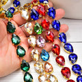 13*18mm Teardrop Glass Rhinestone Gold Claw Metal Chain Sew on Crystal Ribbon Trim DIY Wedding Crafts Dress Shoes Accessories
