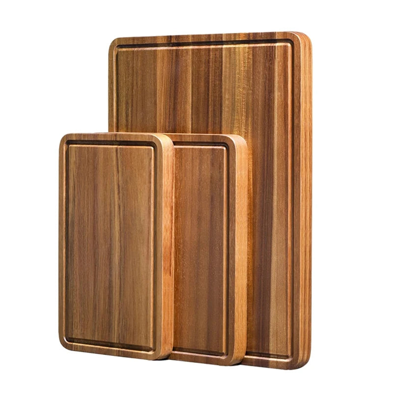 Wholesale Customized Large Acacia Rectangular Cheese Cutting Boards for Deli with Convenient Juice Troughs