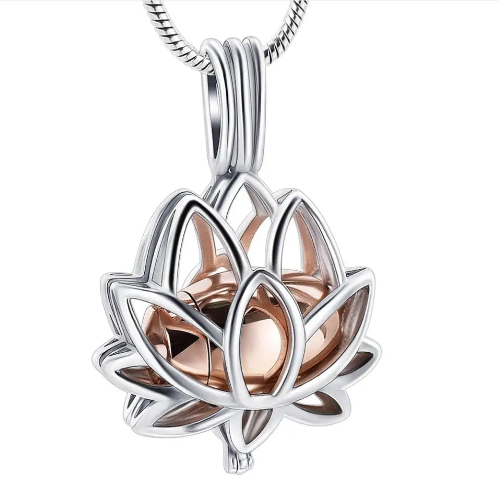 Lotus Ash Urn Pendant Necklace Stainless Steel Flower Memorial Cemetery Ashes Funeral Jewelry Keepsake Holder Cremation Ash Urn