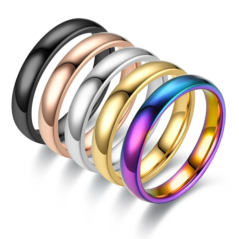 Cheap Women Men Simple 18K Gold Plated 4MM Smooth Plain Titanium Steel Wedding Rings Non Fade 316L Stainless Steel Couple Rings