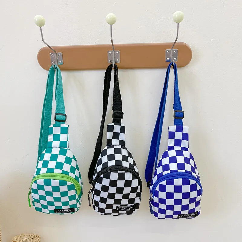 Wholesale Cute Checked Printed Children's Messenger Chest Bag for Boy Girls Colorful Nylon Crossbody Waist Bag Kids Fanny Pack