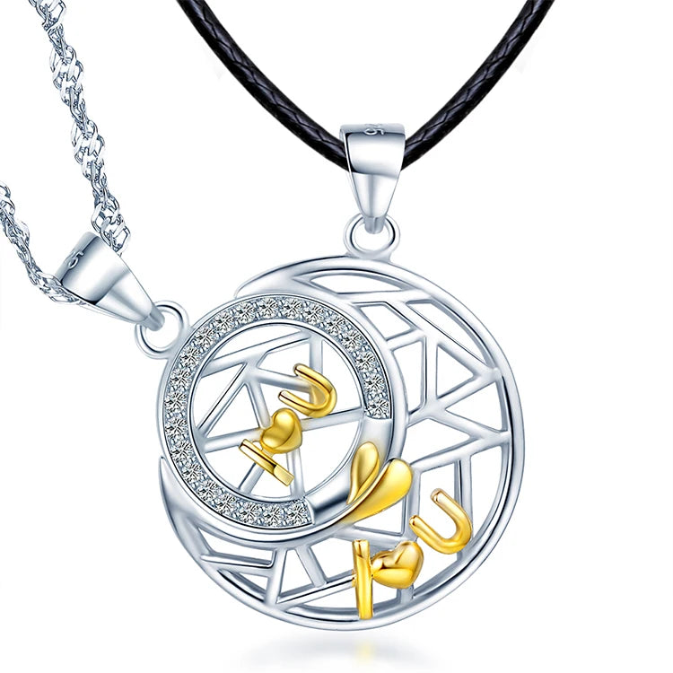 San Valentin Necklace 925 Silver Zircon Couple Necklace Moon Star Necklace