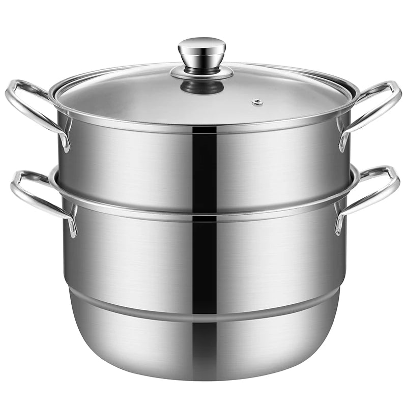 New Product Ideas 2024 Eco-Friendly Commercial Stainless Steel Multi-Layer Steamer Cook Pot Glass Cover for Gas Induction Stoves