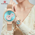 NAVIFORCE 5013 RGBERG Fashion Simple Women Watch Flower Waterproof Slim Mesh Strap Watches Women Wrist Luxury Relogio Masculino