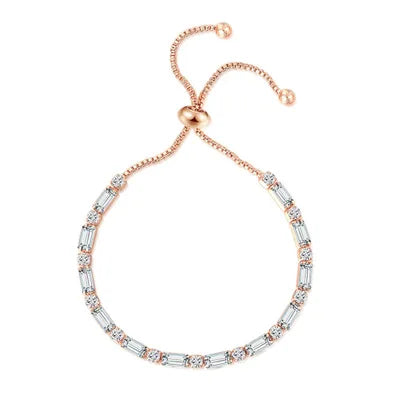 Simple Geometry Adjustable 18K Rose Gold Plated Copper Jewelry AAA Cubic Zirconia Square Tennis Charm Bracelet for Women
