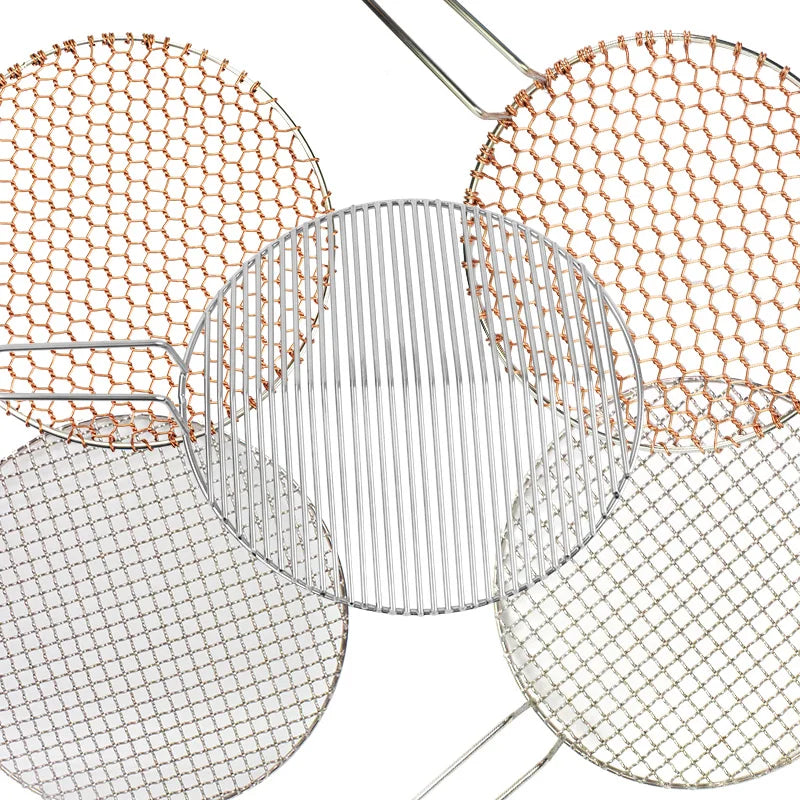 Korean Round Copper Bbq Net Stainless Steel Round Bbq Mesh With Handle Restaurant Outdoor Party Bbq Net