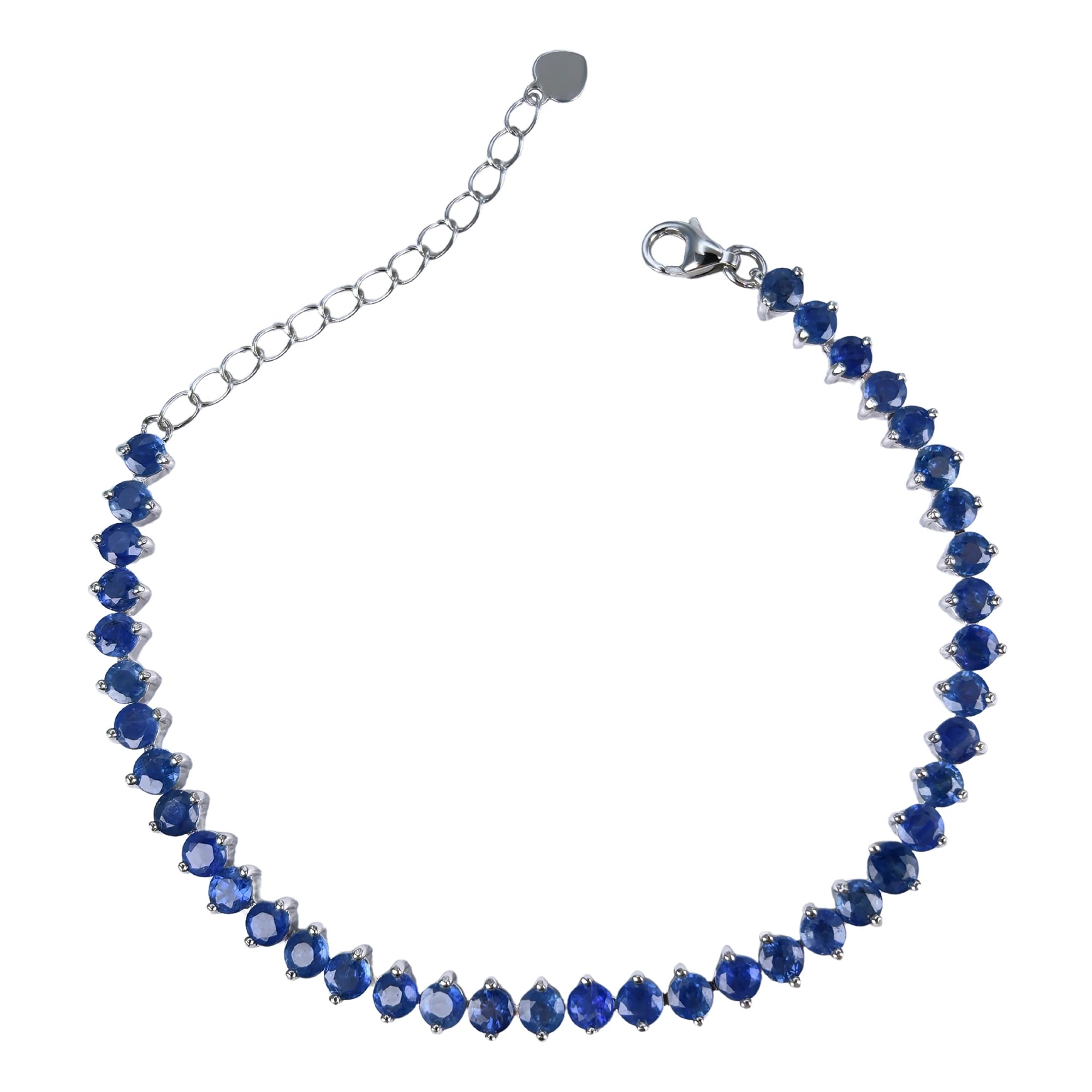 Luxurious Rhodium Plated 925 Sterling Silver Natural Sapphire Bracelet for Women Fine Bracelets & Bangles