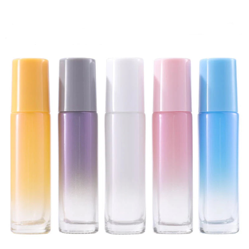 Custom 10ML Gradient Orange Glass Roll-on Vial with Aluminum Screw Cap Empty Cosmetic Bottle for Skin Care Serum and Hair Oil