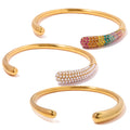 New Arrival 18K Gold Plated Mini Pearl Bracelets Stainless Steel Pave Colorful Zircon Cuff Bangle