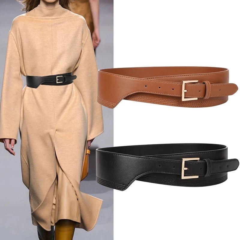 New Fashion Belts for Women PU Leather Gold square Pin Buckle HOT Body Corset Female Wide Soft Belt