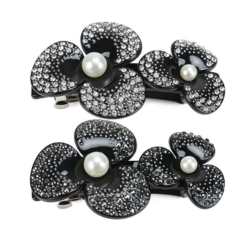 Glitter Rhinestones Hair Barrette Clips Acetate Camellia Hair Clips Fashion High Class Hair Clip
