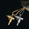 18k Gold Plated Stainless Steel Box Chain UZI Submachine Gun Pendant Fashion Jewelry Necklace for Men Women
