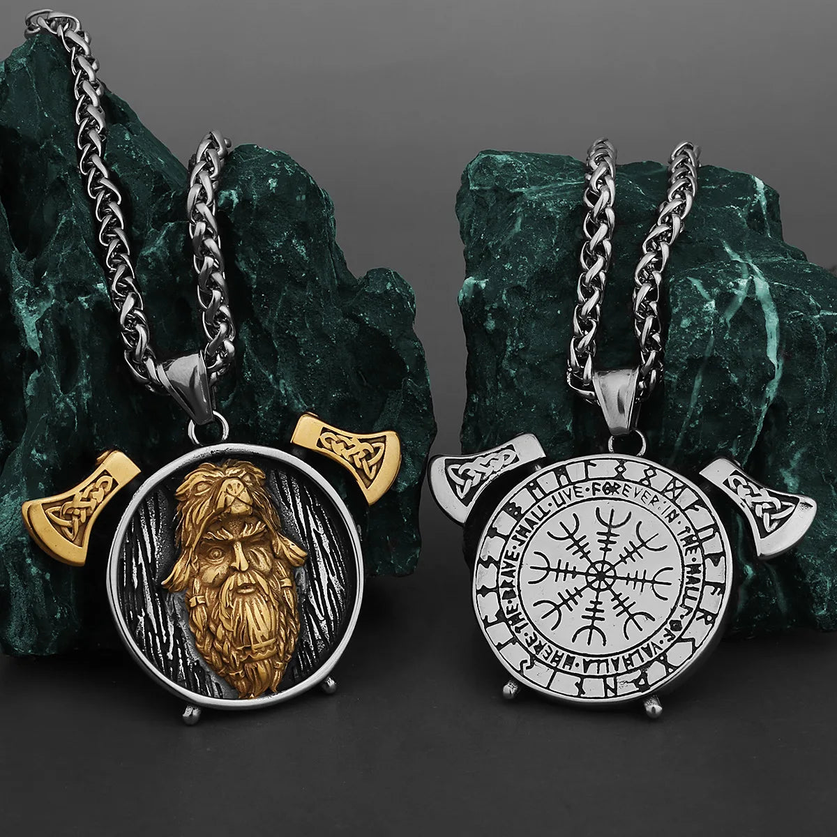 Wholesale Retro Viking Double Axe Odin Pendant European and American Personality Hip Hop Charm Stainless Steel Couple Style