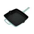 Bright Houseware Modern Light Green Enameled Cast Iron Skillet 28cm Square Griddle Grill Pan for BBQ Oven Safe Gas Induction
