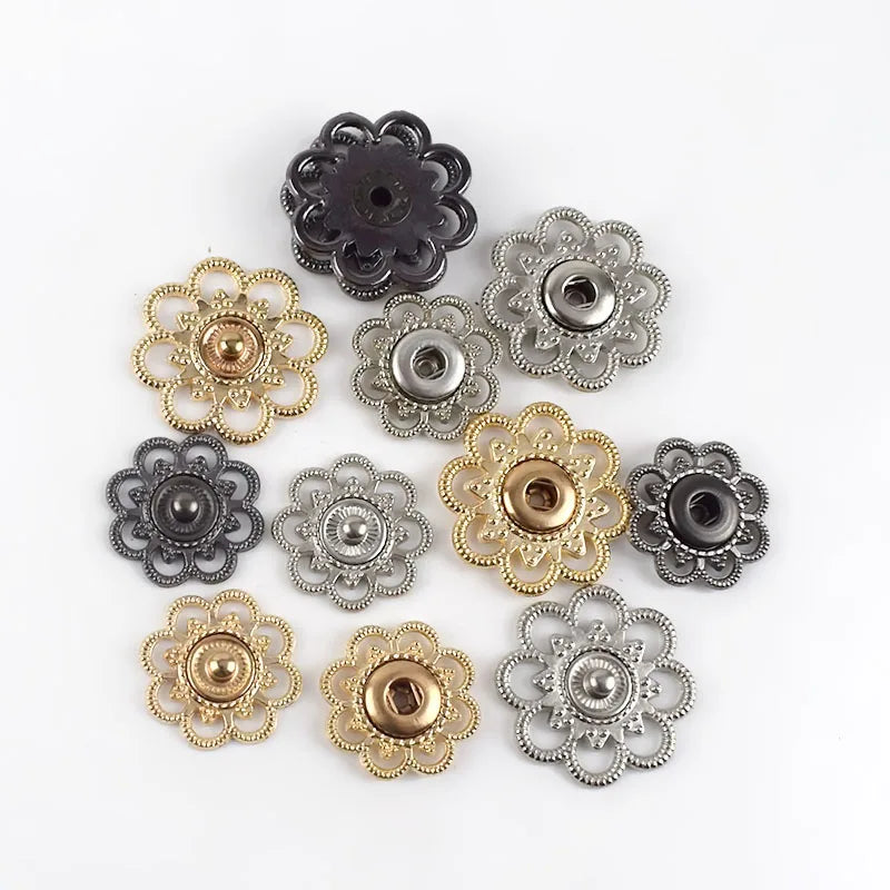 Deepeel D3-2 21/25mm Alloy Flower Snap Buttons Female Coat Decorative Invisible Buckles DIY Costume Scrapbooking Accessory