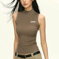 Wholesale Sweater Supplier Custom Knit Crop Top Vest Thin Fit Ribbed Mock Neck Sleeveless Tank Top Womens