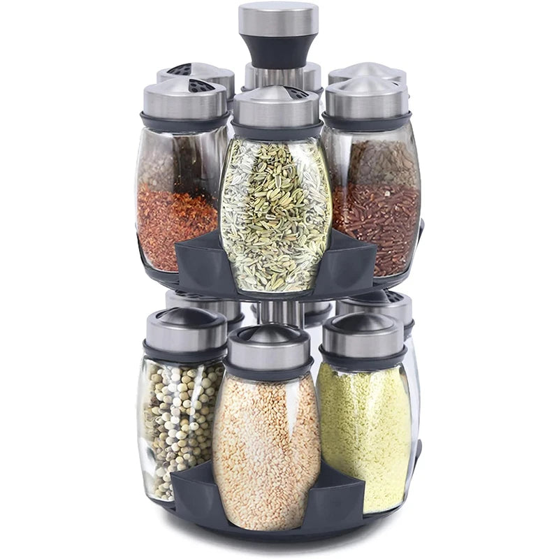 1 Set Multifunctional Rotating Kitchen Spice Rack With 6 Spice Jars Seasoning Jar Set for Home/ Dorm/Restaurant