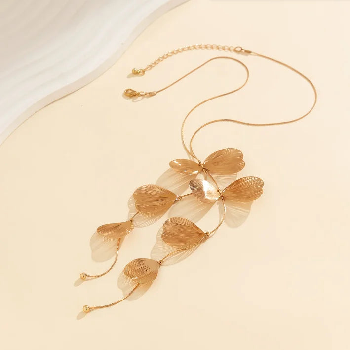Za Large Metal Flower Earring Necklace Set for Woman Vintage Golden Big Floral Chian Necklaces Boho Pendant Collar Jewelry Gifts