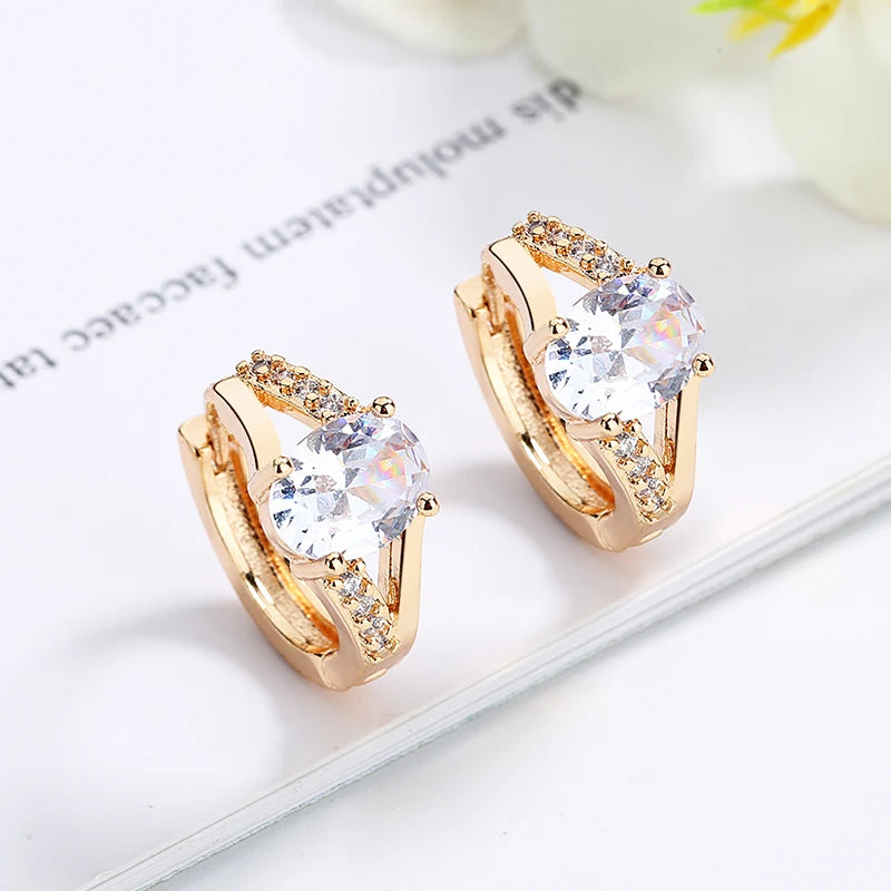HD Jewelry Wholesale Classic Elegant Fancy CZ Cubic Zirconia Brass Earing Earrings Plated in 18k Gold