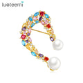 LUOTEEMI Glass Beads Rainbow Color Brass Brooches Broche Femme Initial Metal Alloy Brooch
