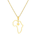 Hip Hop Hollow Africa Map Heart Pendant Necklace Stainless Steel Africa Map Necklace for Women