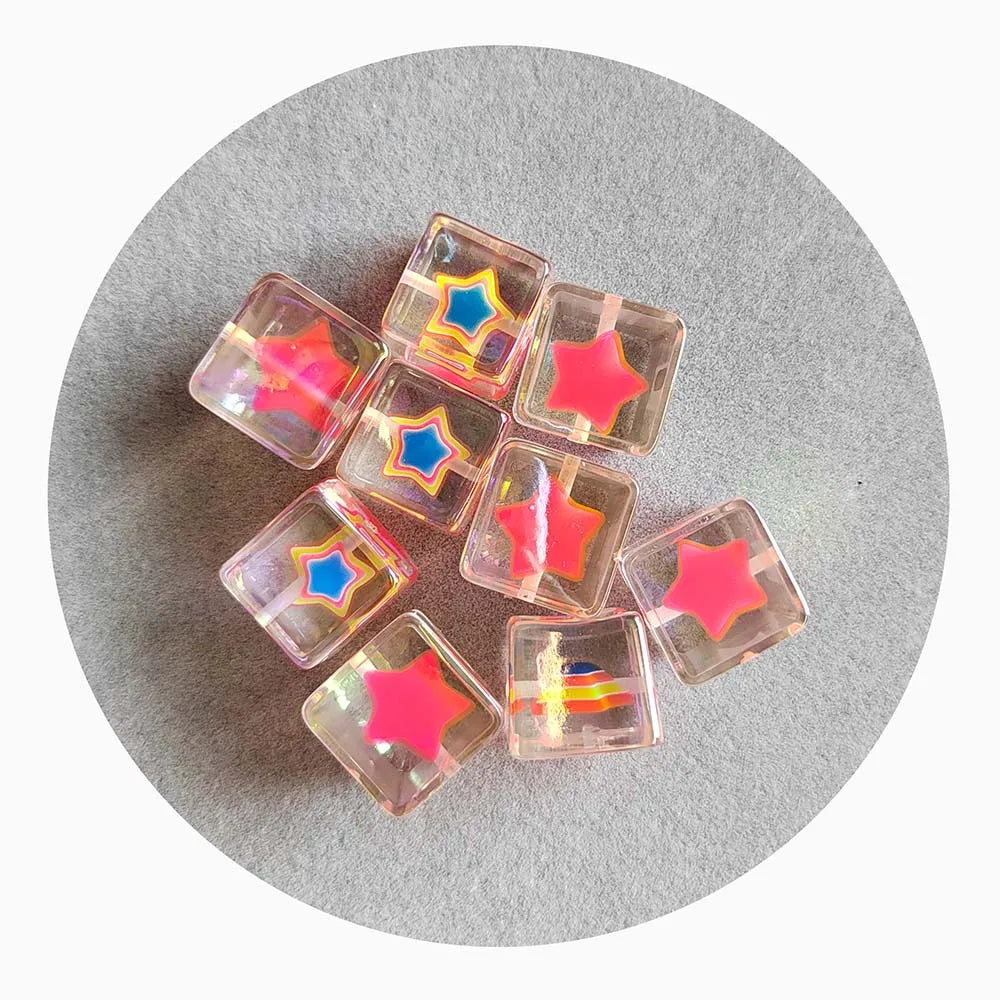100pcs 16mm Transparent Acrylic Cube Beads Heart Star Straight Hole Spacer Beads for Jewelry Making DIY Bracelet Accessories