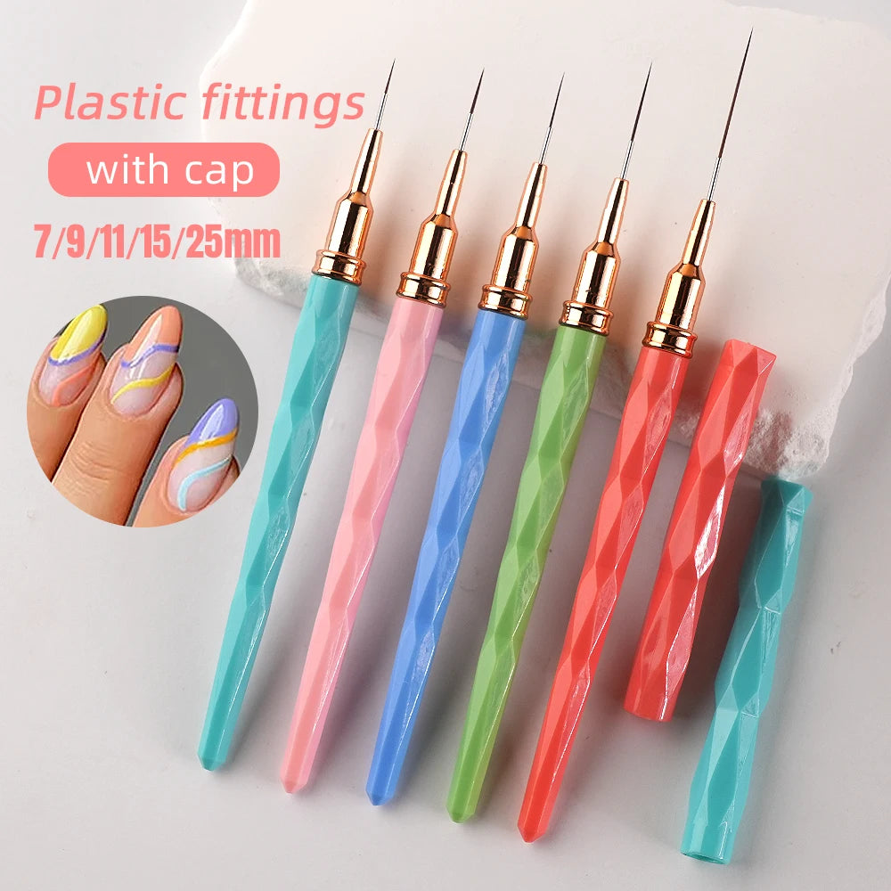 Nail Liner Brush Professional Manicure DIY Drawing Painting Flower Line Stripes Pen Plastic Handle Nylon Nail Art Cover Set