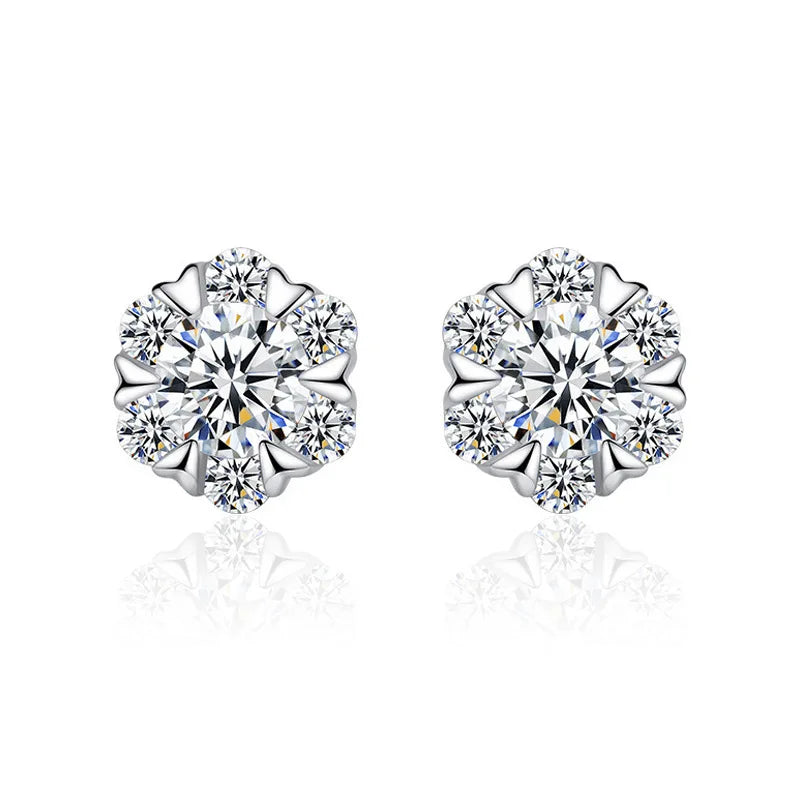 E0077 S925 Sterling Silver Snowflake Stud Earrings New Light Luxury Design for Women Christmas Gift