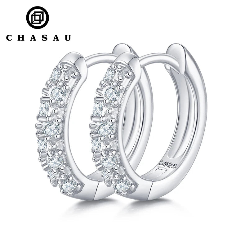Wholesale New Product Double Row Hoop 925 Sterling Silver Claw 1.6mm Moissanite Hoop Earrings for Women