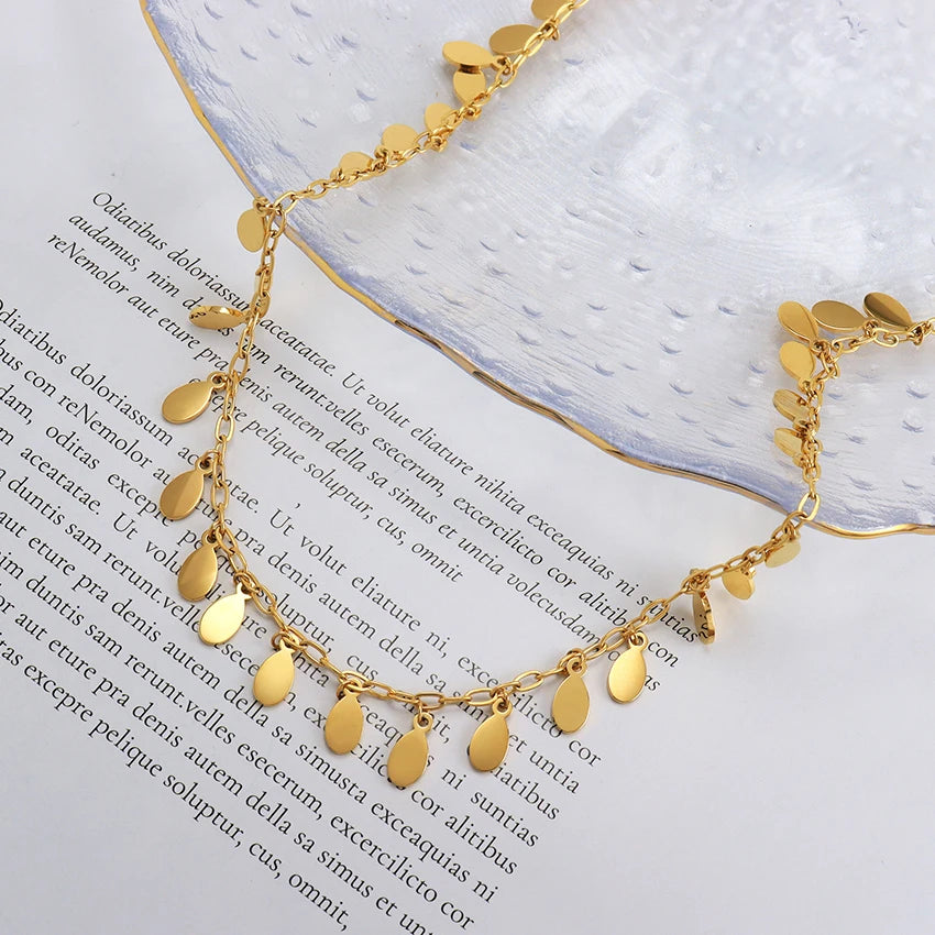 Minos Bohemia Stainless Steel Charm Necklaces Hypoallergenic Jewelry 18K Gold Plated Oval Blank Charms Necklaces for Women