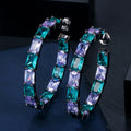 Luxury Designer Brazilian Black Gold Plated Bamboo Big Circle Round Blue CZ Crystal Hoop Earrings Jewelry for Women