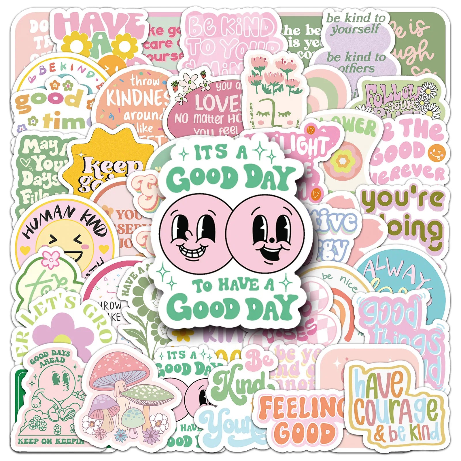 50Pcs VSCO Pink Green Cute Decorative Stickers for Phone Luggage Decor Aesthetic Phrases Sticker
